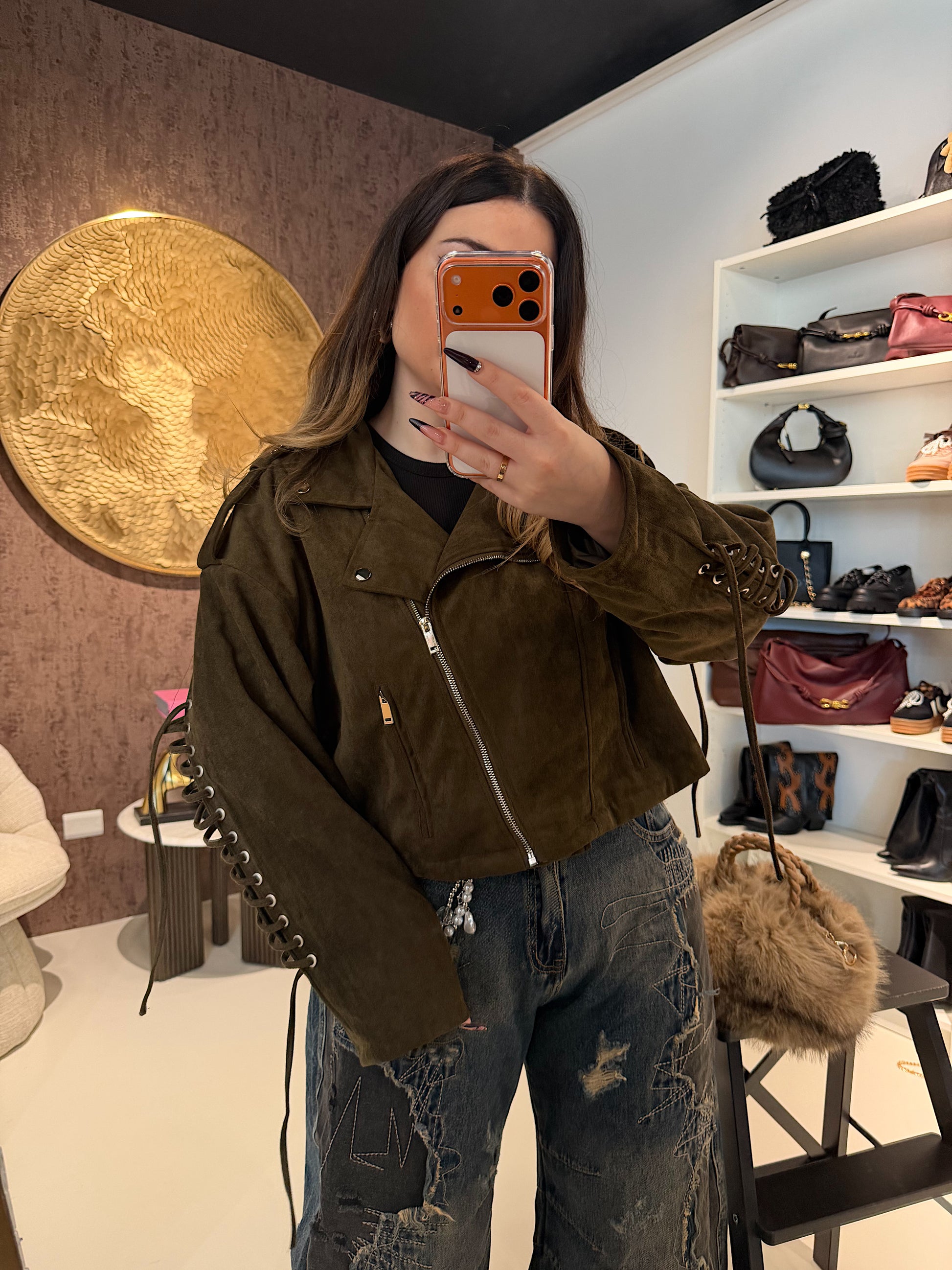 Giacca in Ecopelle con Lacci Posteriori e Zip Frontale – Alta Qualità - R.a. Boutique