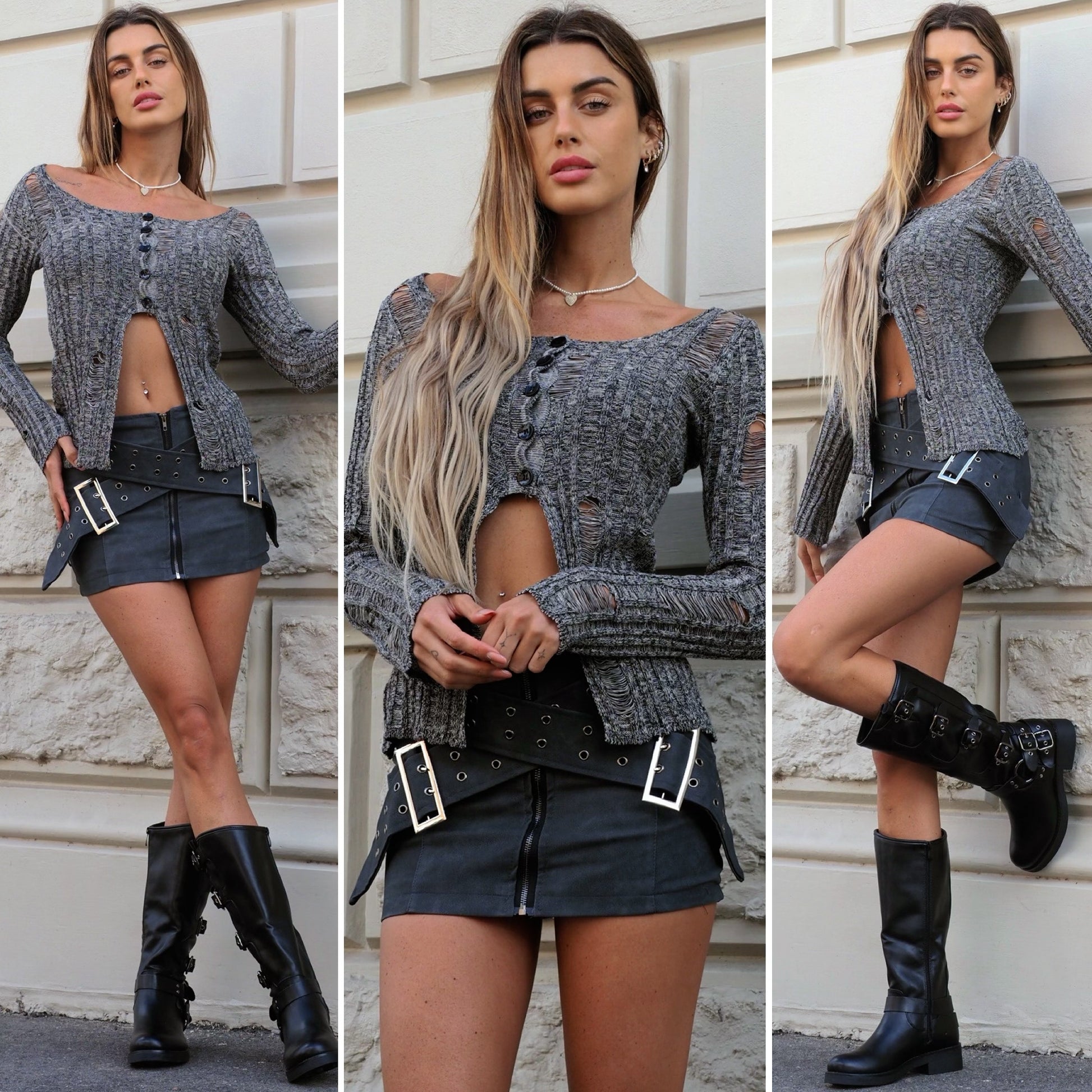 Maglione con bottoni nero/ grigio - R.a. Boutique 