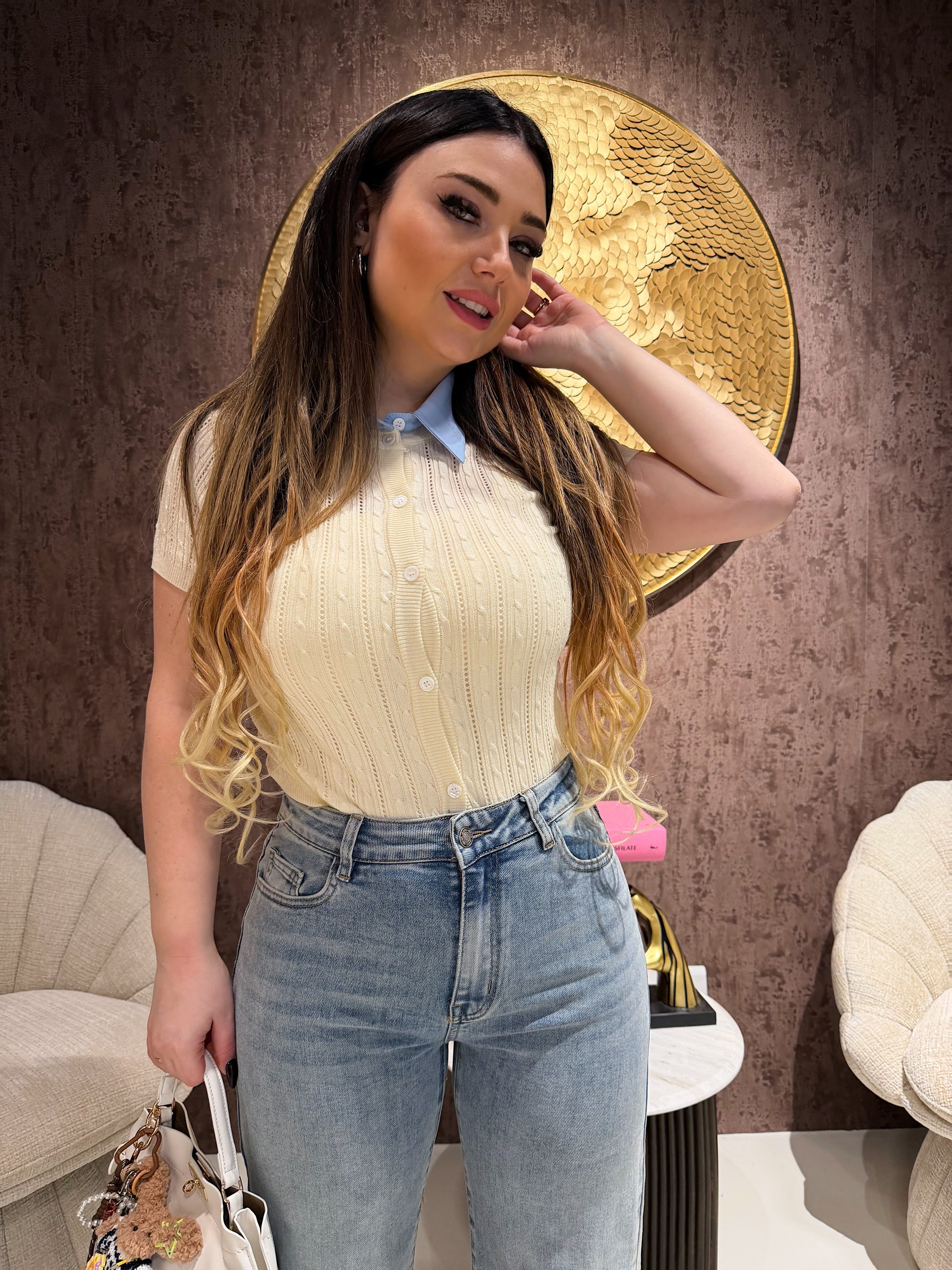 Maglioncino college con bottoncini e collo a contrasto - R.a. Boutique