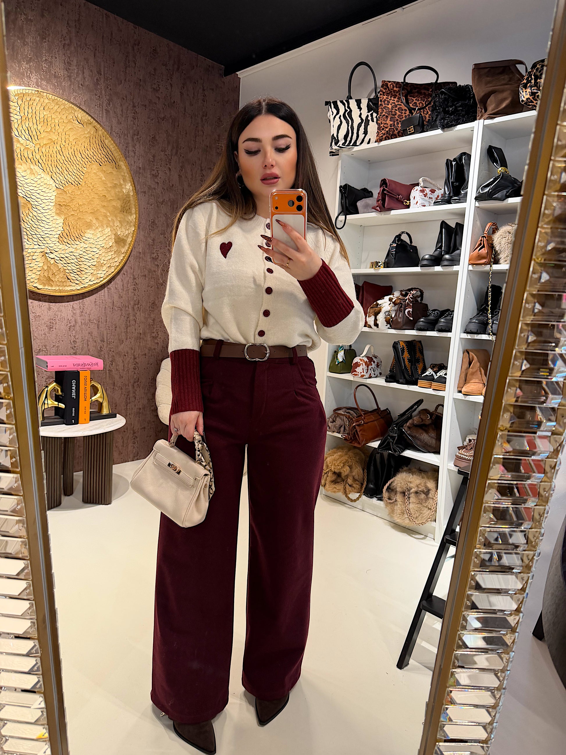 Maglioncino con cuore e dettagli bordeaux - R.a. Boutique