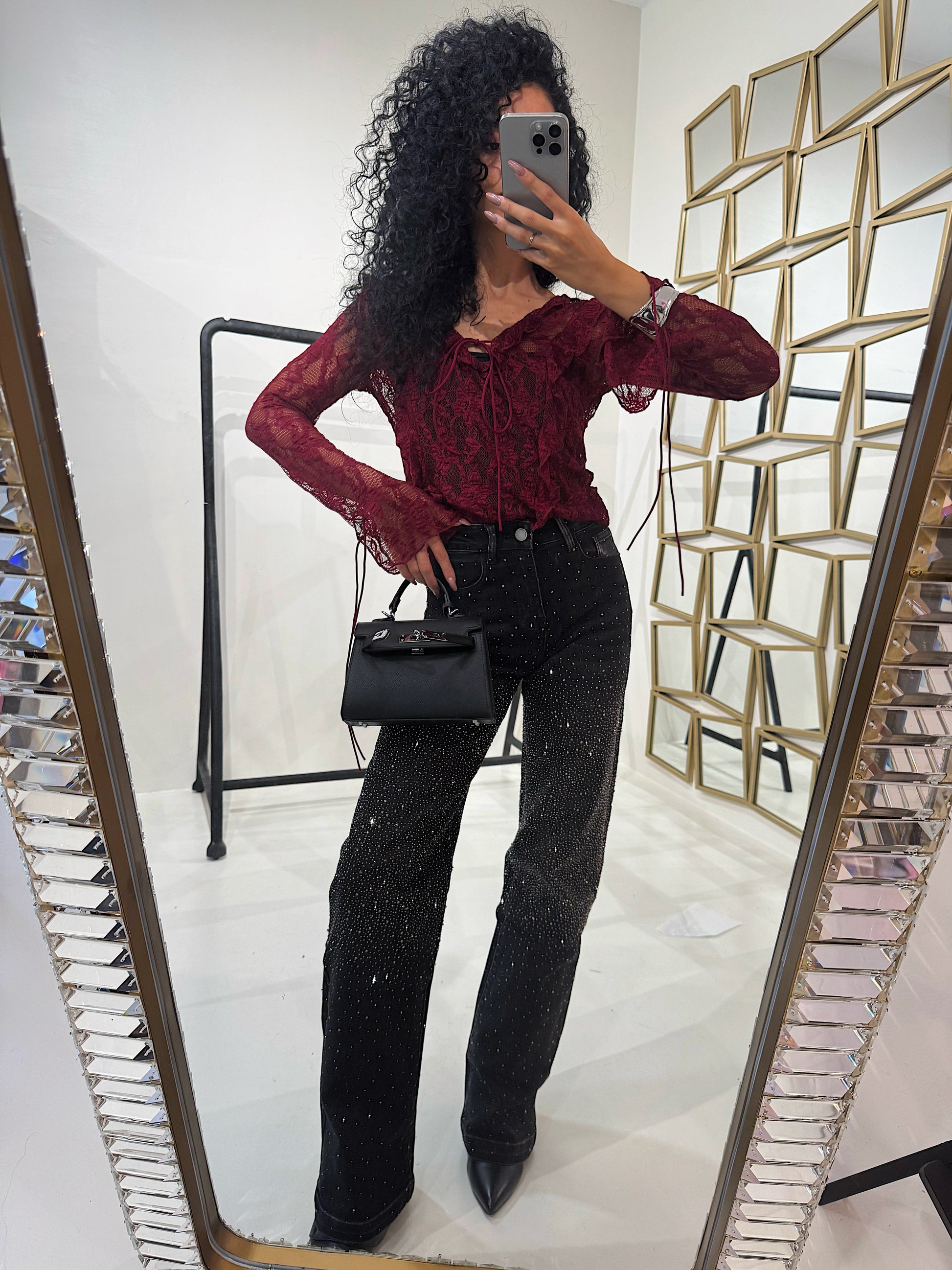 Blusa in pizzo con scollo e lacci sulla manica - R.a. Boutique