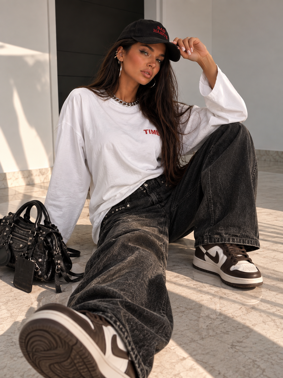 Maglia Oversize Time Bianca con Stampa Rossa - R.a. Boutique