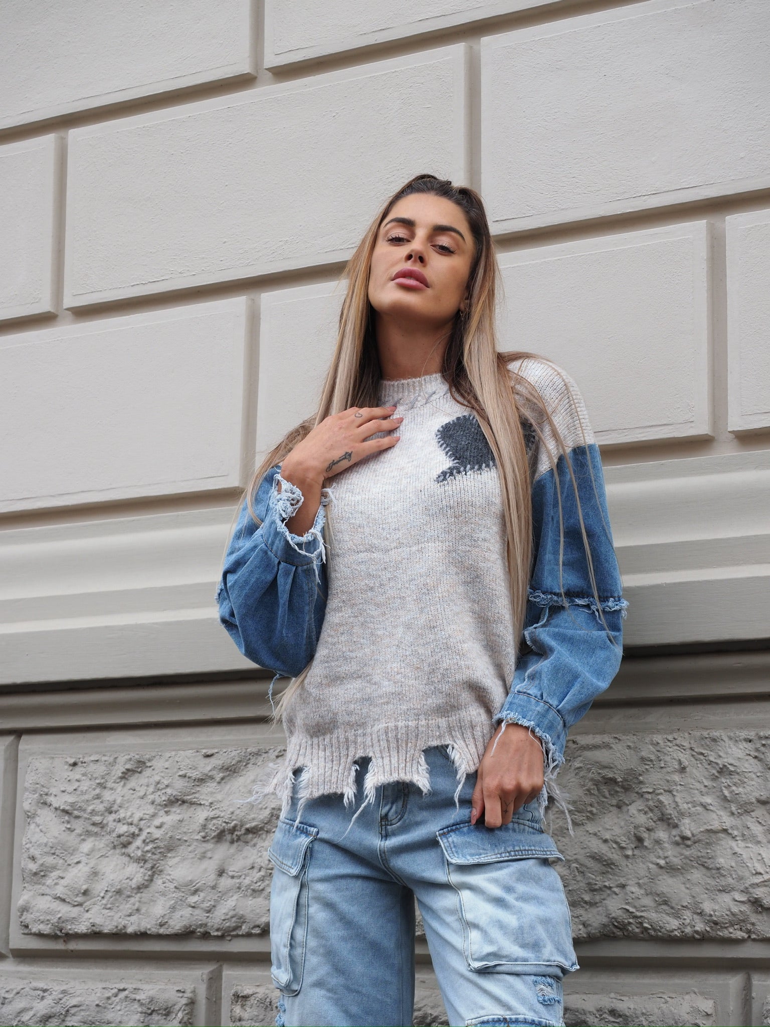 Maglione over con dettaglio in jeans - R.a. Boutique 