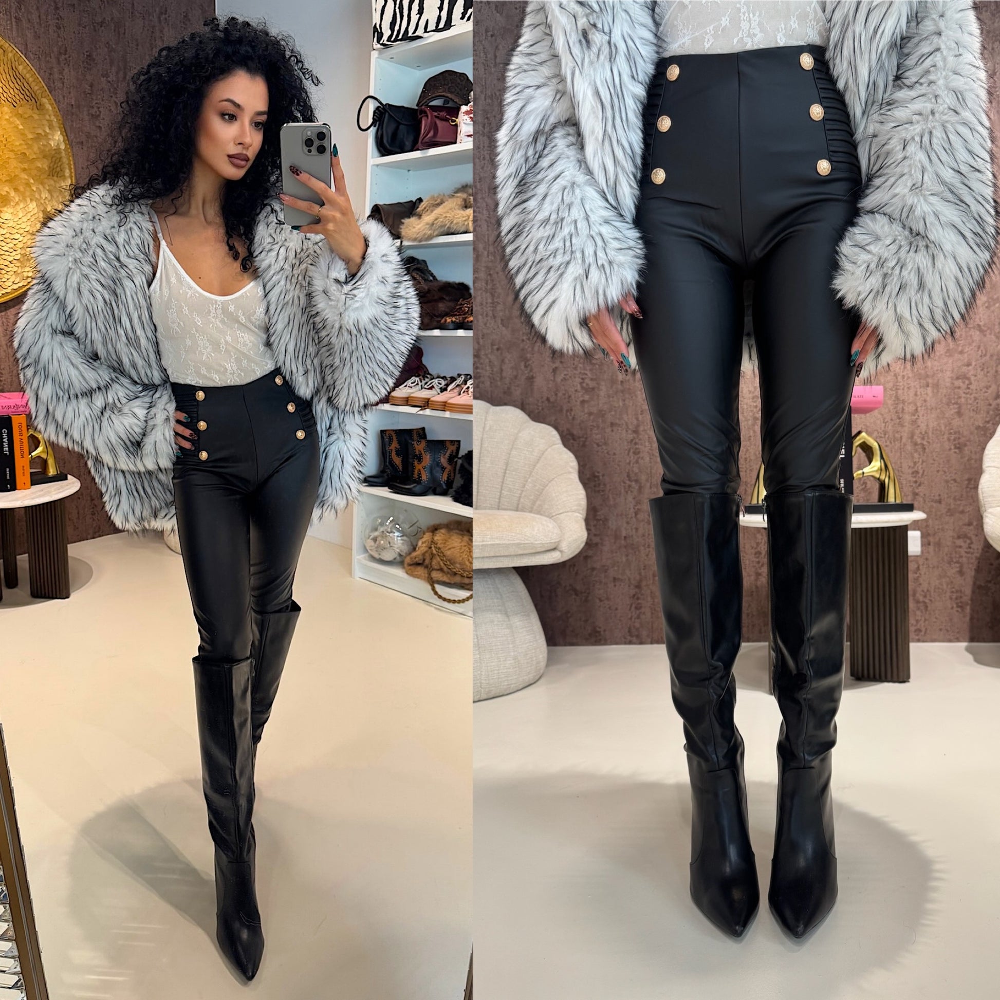 Pantalone in ecopelle con bottoni oro - R.a. Boutique