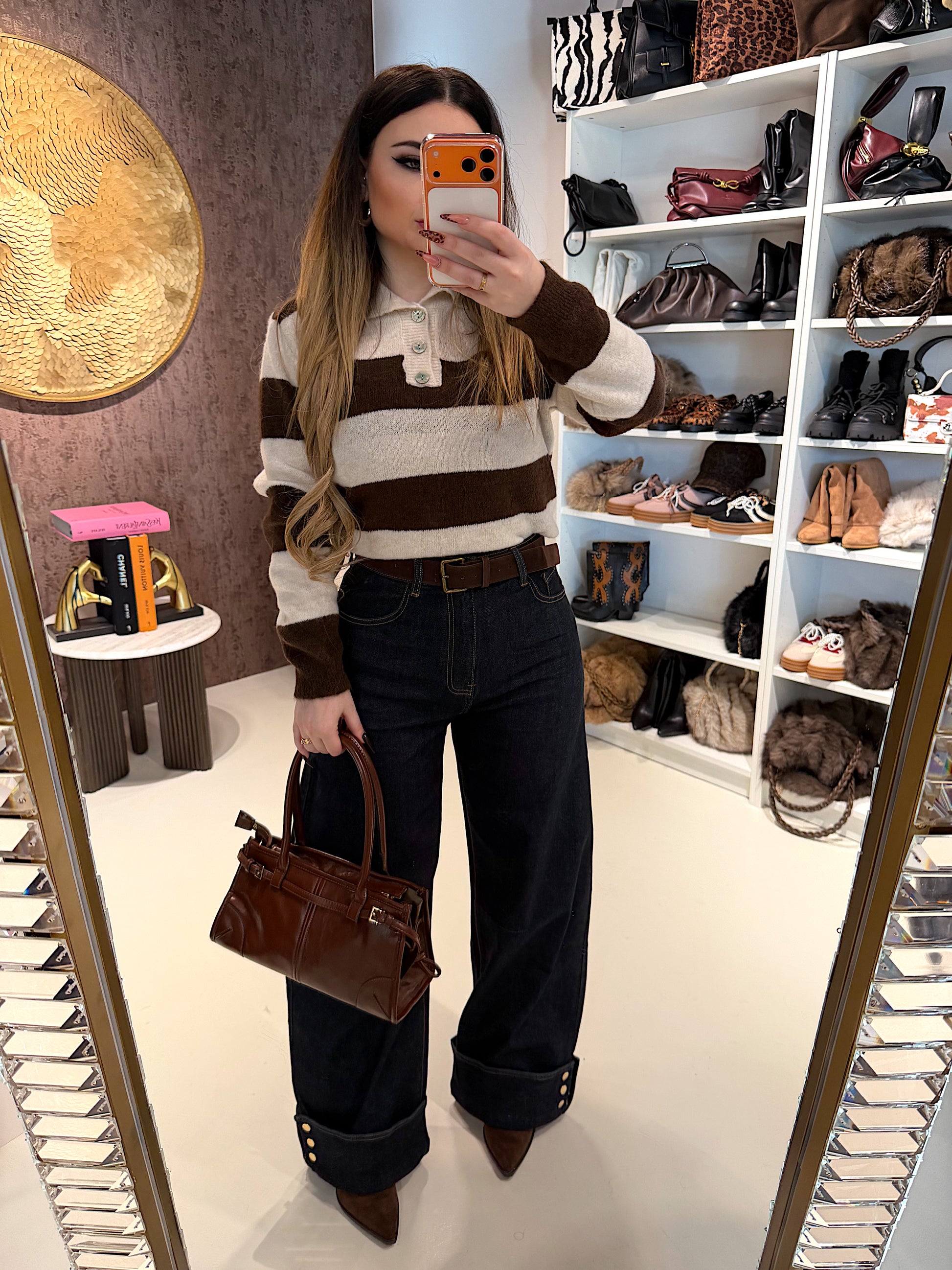 Maglioncino a righe con colletto - R.a. Boutique