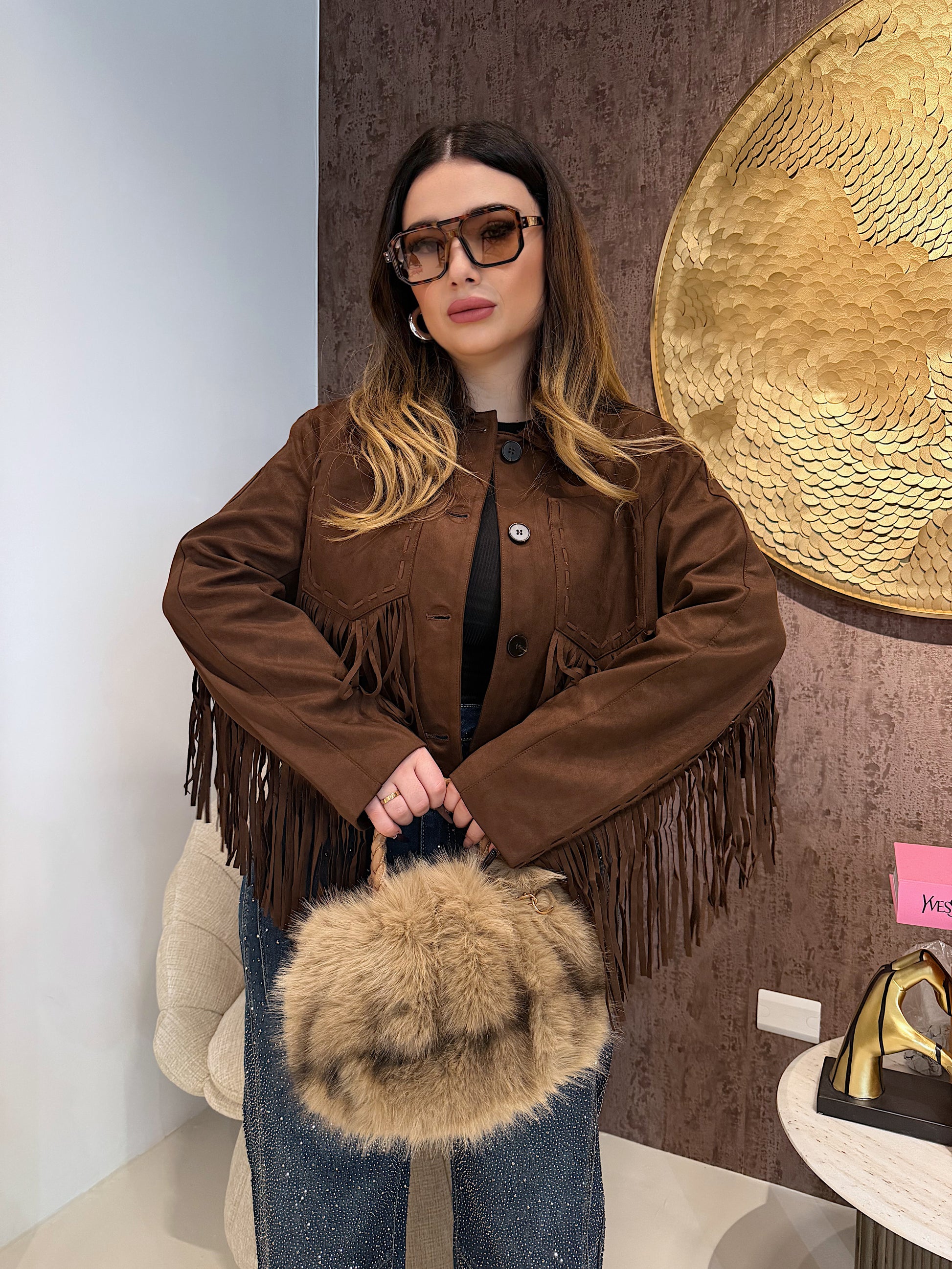 Giacca in camoscio con frange - R.a. Boutique