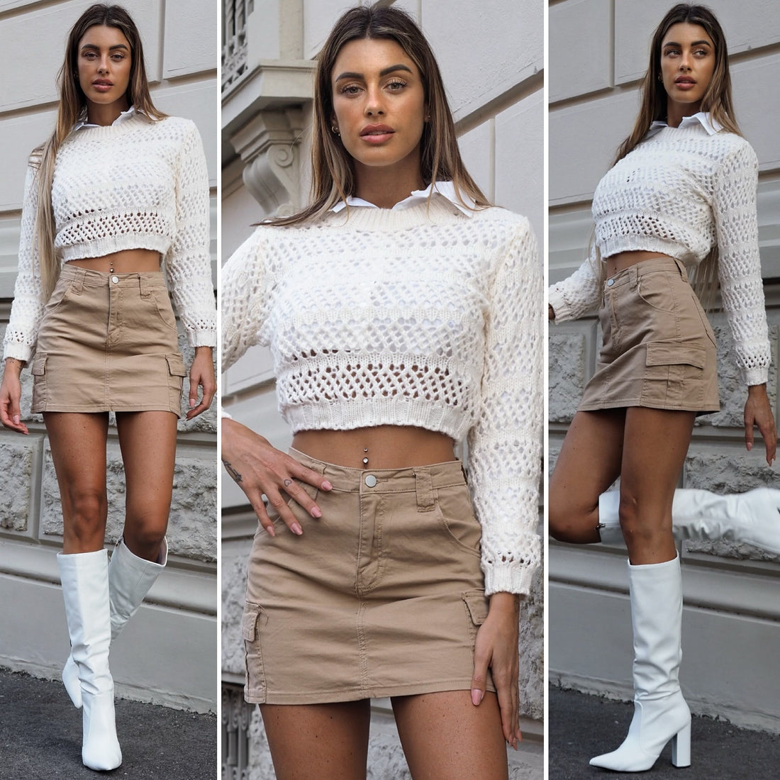 Maglione traforato panna - R.a. Boutique 