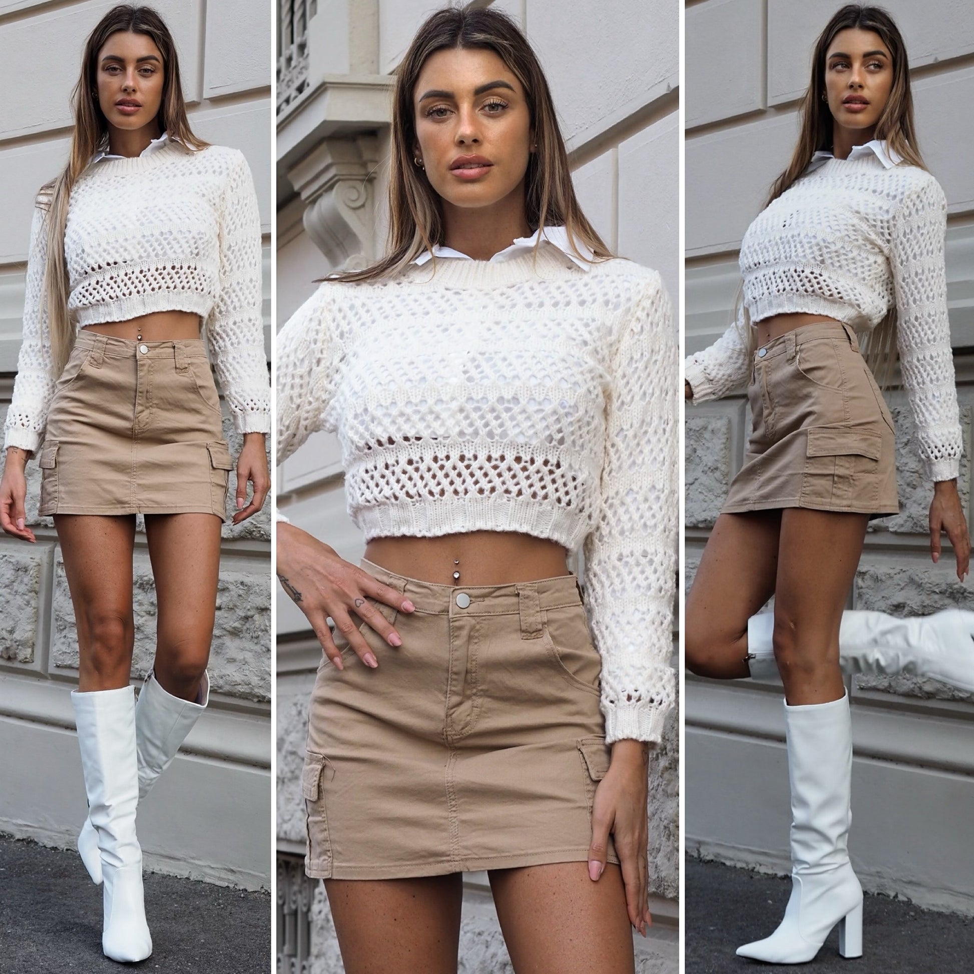 Maglione traforato panna - R.a. Boutique 