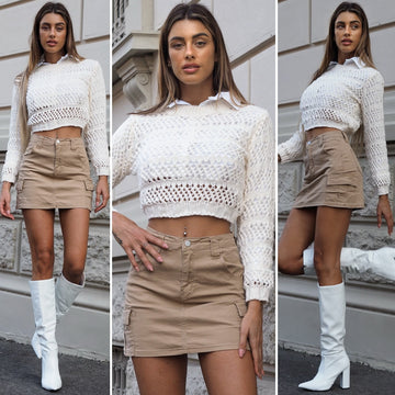 Maglione traforato panna - R.a. Boutique 