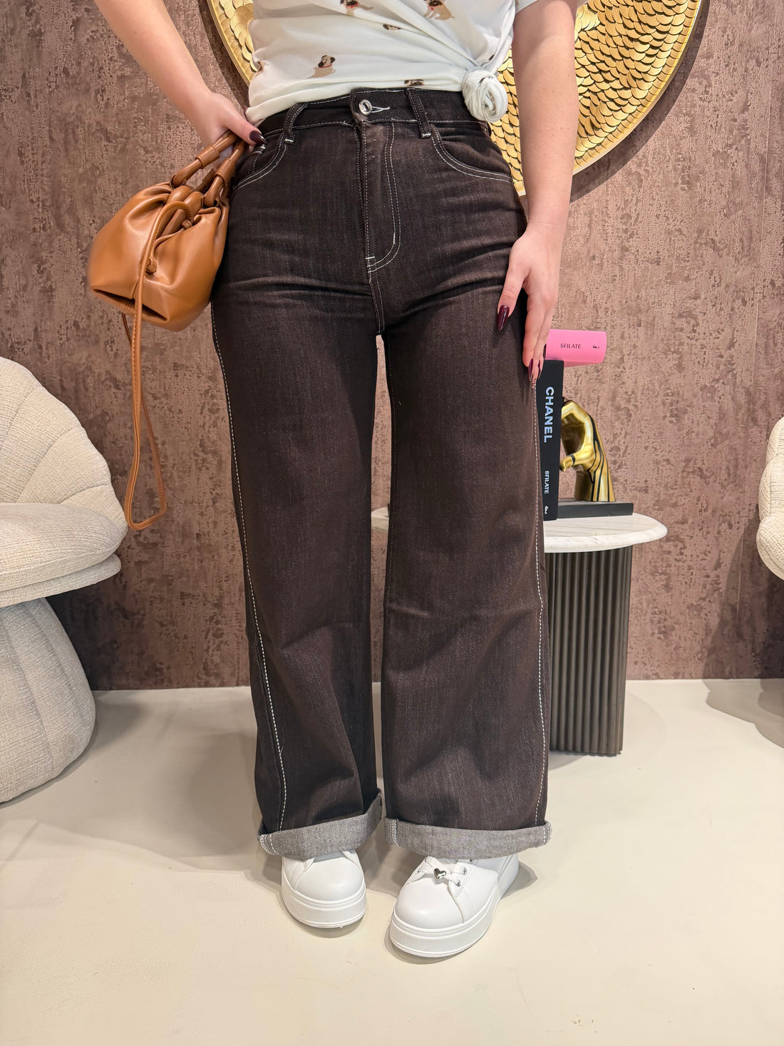 Jeans Wide Leg “Cocoa Stitch” - R.a. Boutique