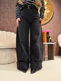 Jeans Turn Up Wide Leg con cintura - R.a. Boutique