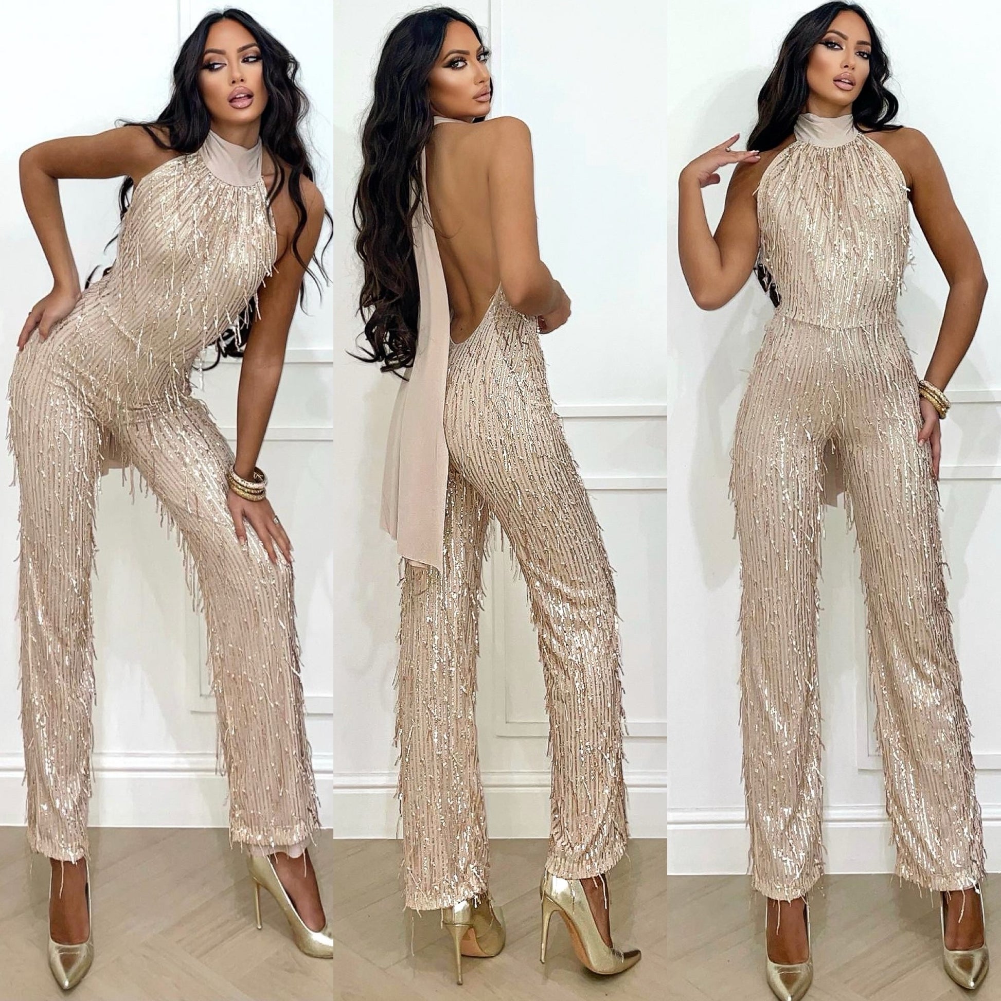 Tuta con frange in paillettes rose gold - R.a. Boutique