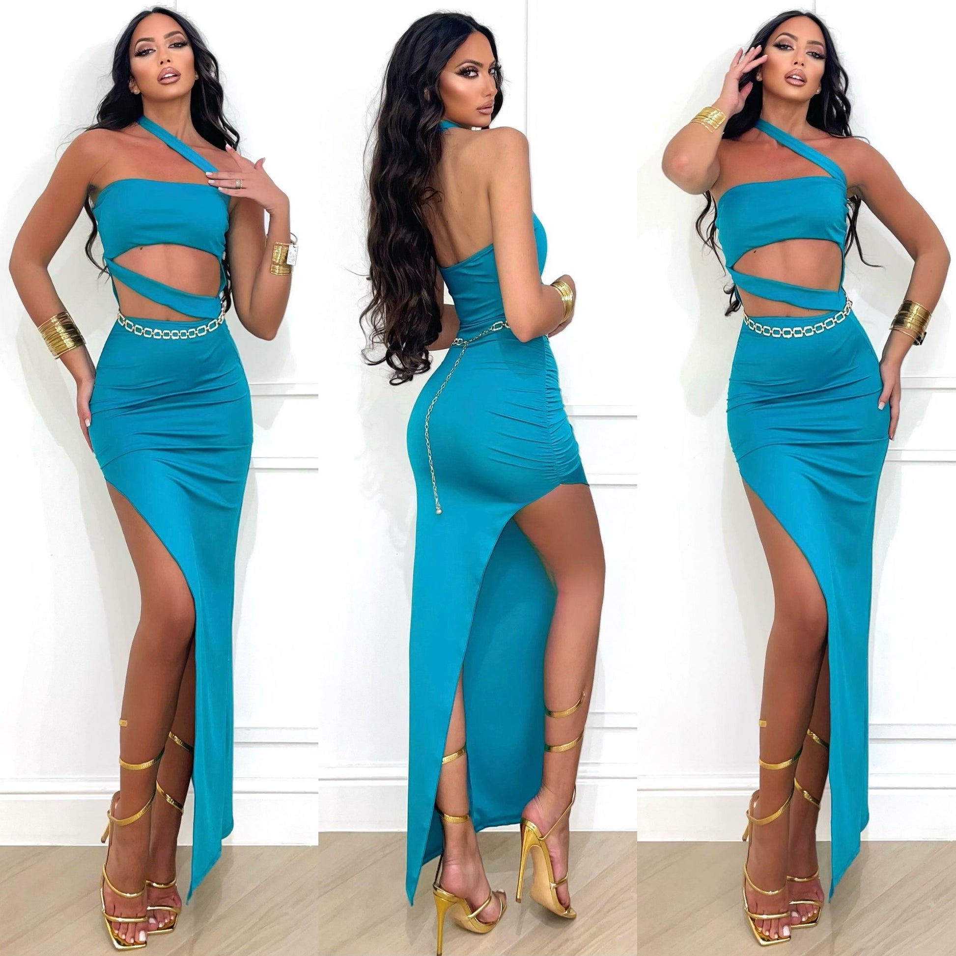 Abito smeraldo con strisce oblique - R.a. Boutique