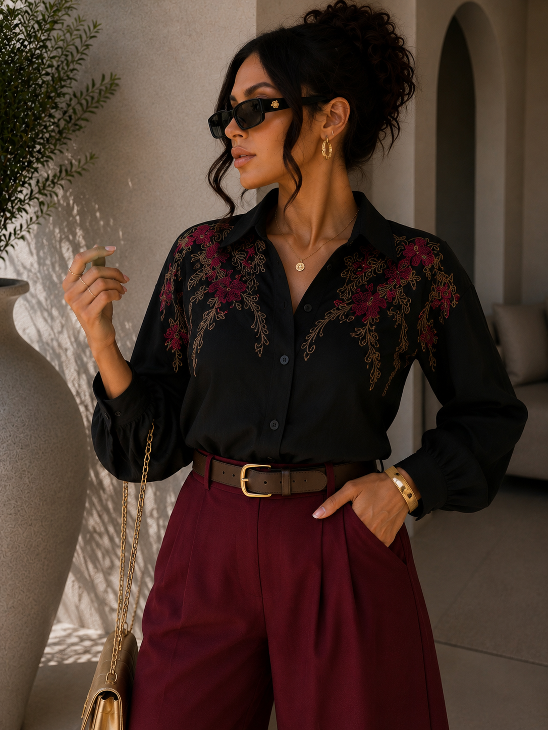 Camicia ricamata floreale Elegance - R.a. Boutique