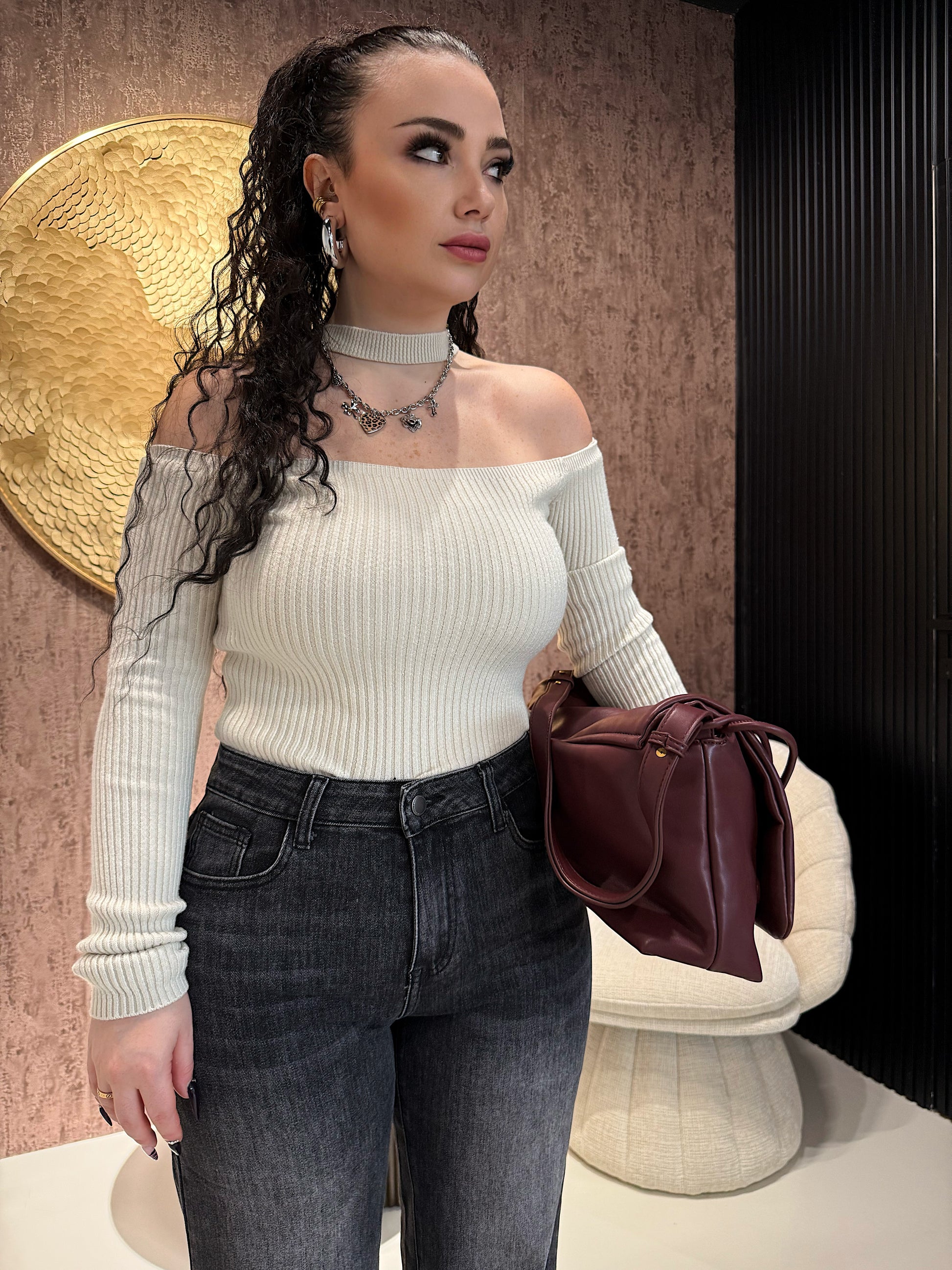 Maglia a costine con choker - R.a. Boutique