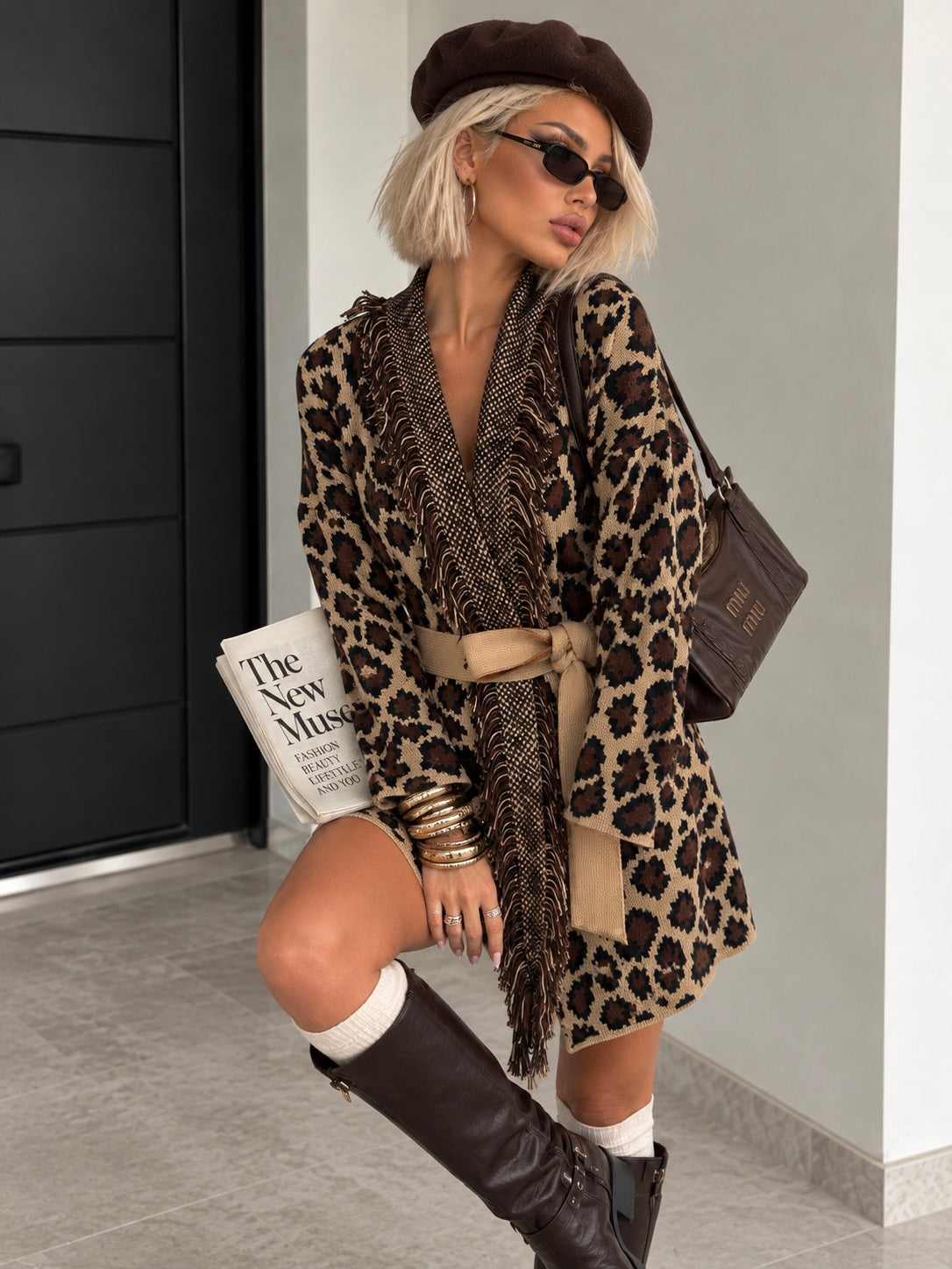 Cardigan Animalier con Frange chiaro - R.a. Boutique
