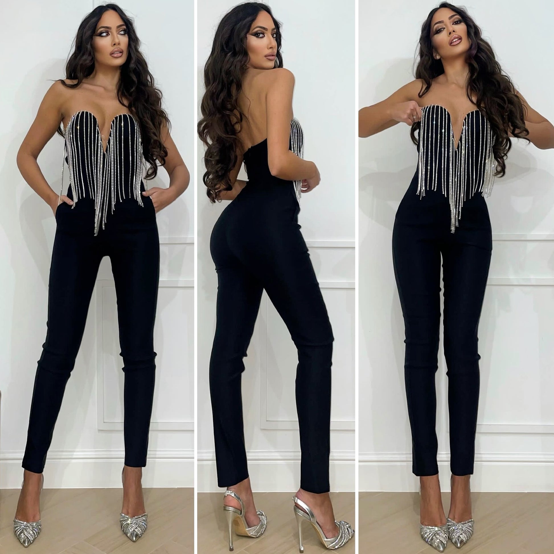 Tuta bandage con frange in strass - R.a. Boutique 