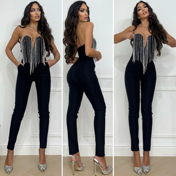 Tuta bandage con frange in strass - R.a. Boutique 