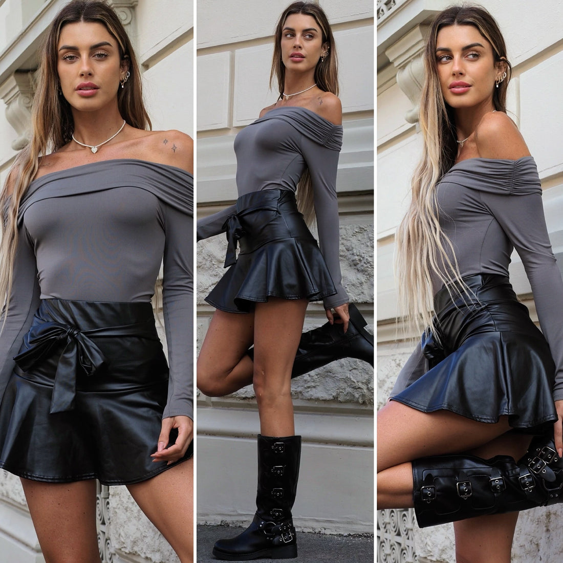 Body grigio scollo a barca - R.a. Boutique 