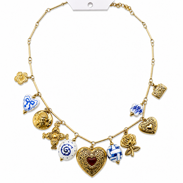 Collana Cuore Dorato con charms bianchi e blu - R.a. Boutique
