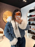 Giaccone di jeans pelo bianco - R.a. Boutique