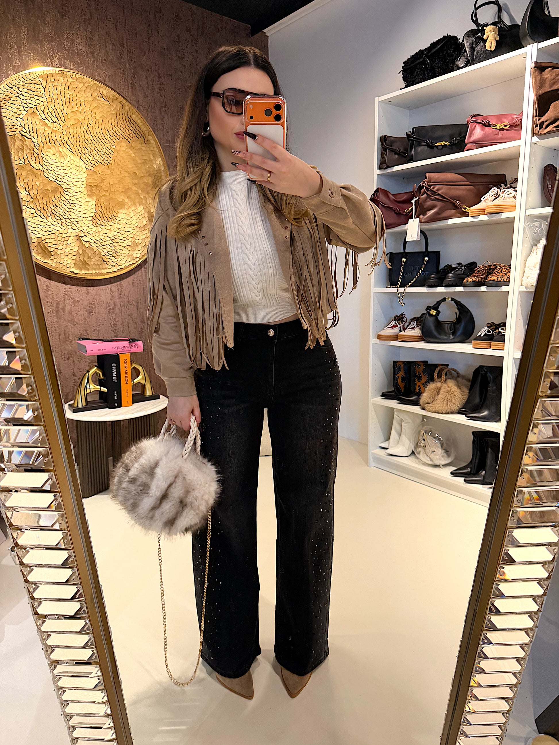 Giacca in camoscio con frange - R.a. Boutique