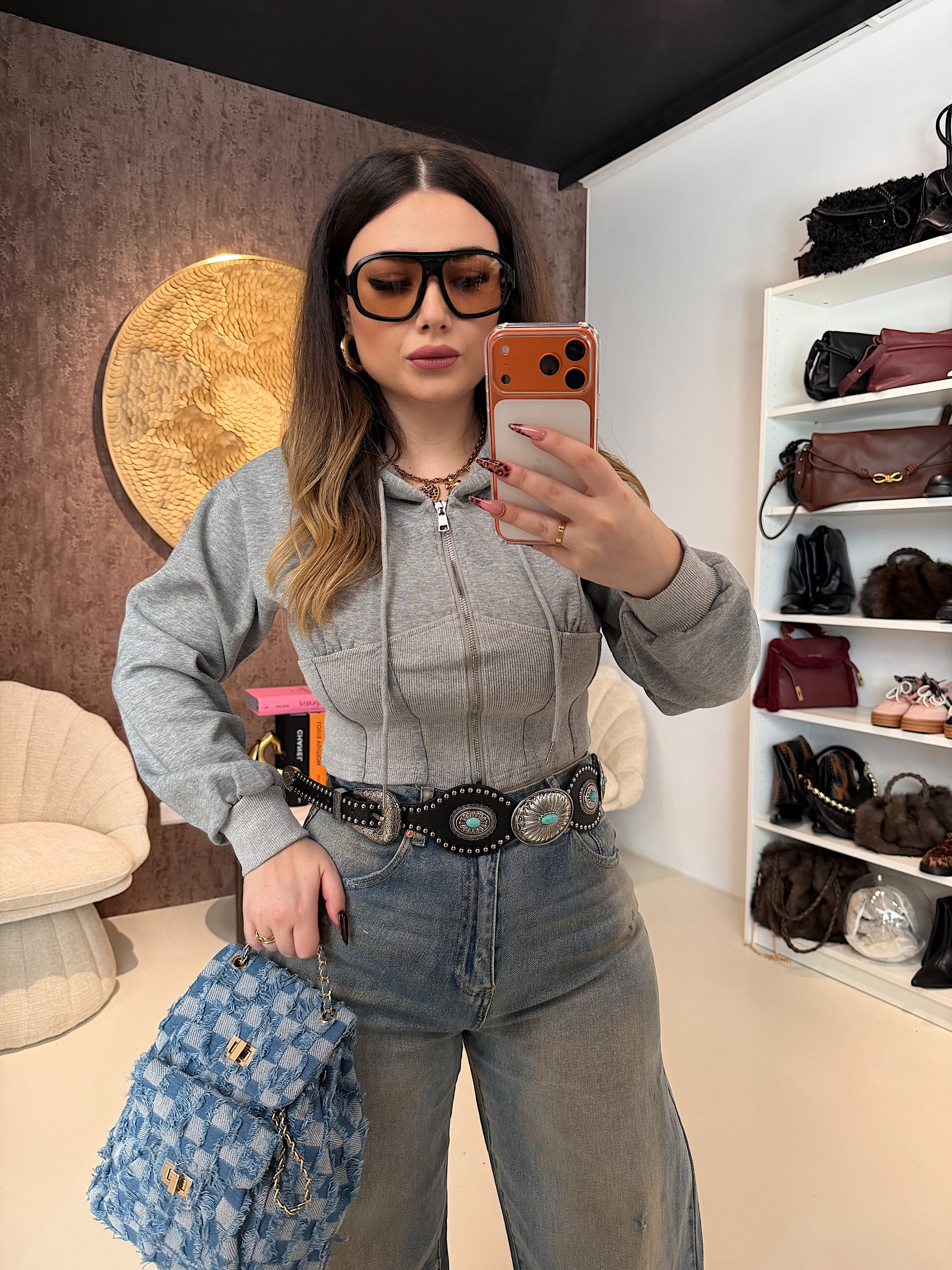 Felpa Cropped con zip e cappuccio - R.a. Boutique