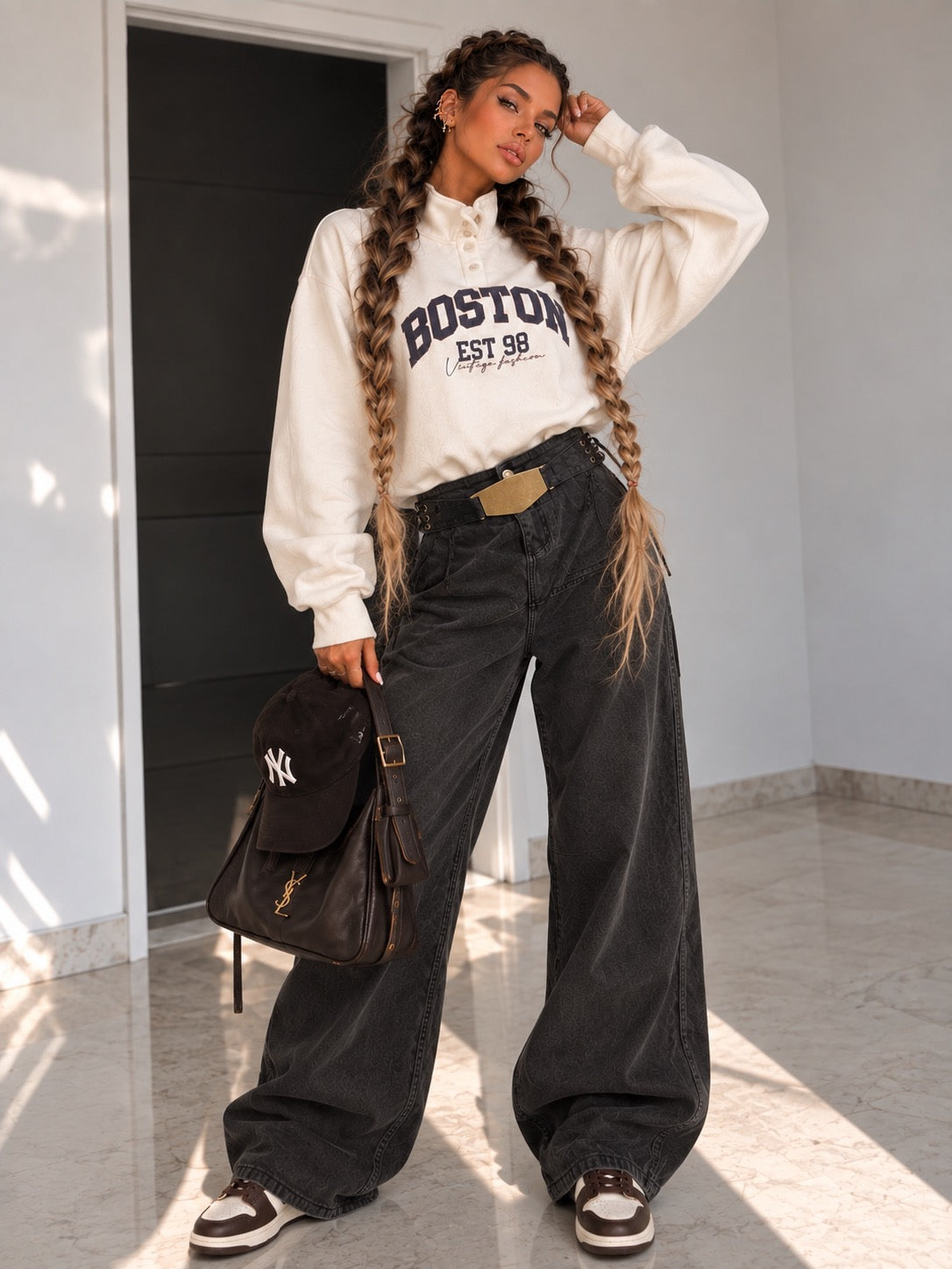 Pantalone Wide Metal Belt - R.a. Boutique
