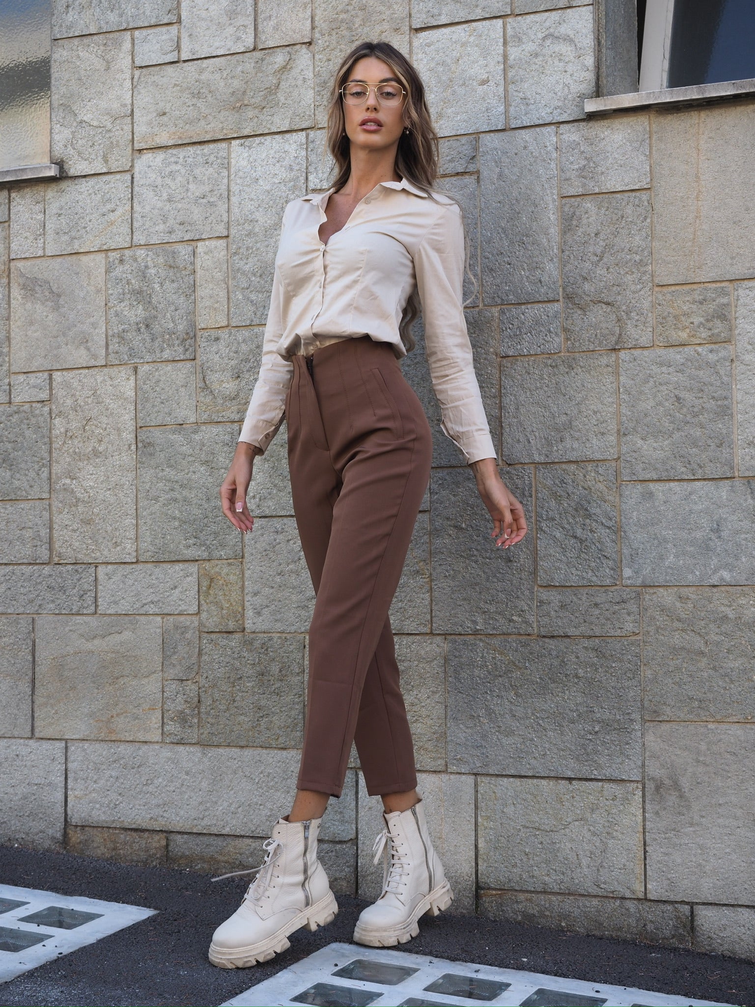 Pantalone vita alta choco - R.a. Boutique 