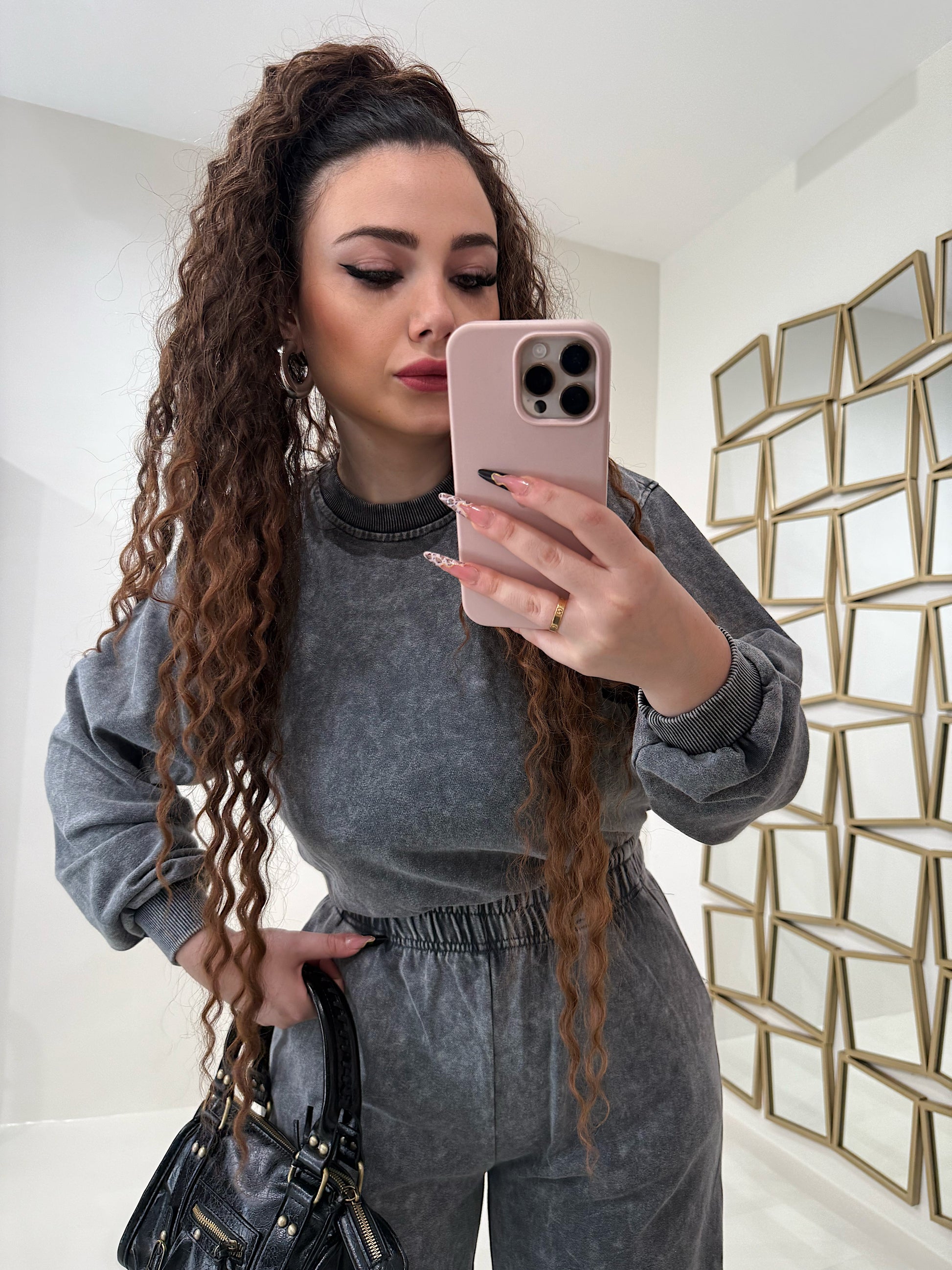 Completo felpa e pantalone effetto denim - R.a. Boutique