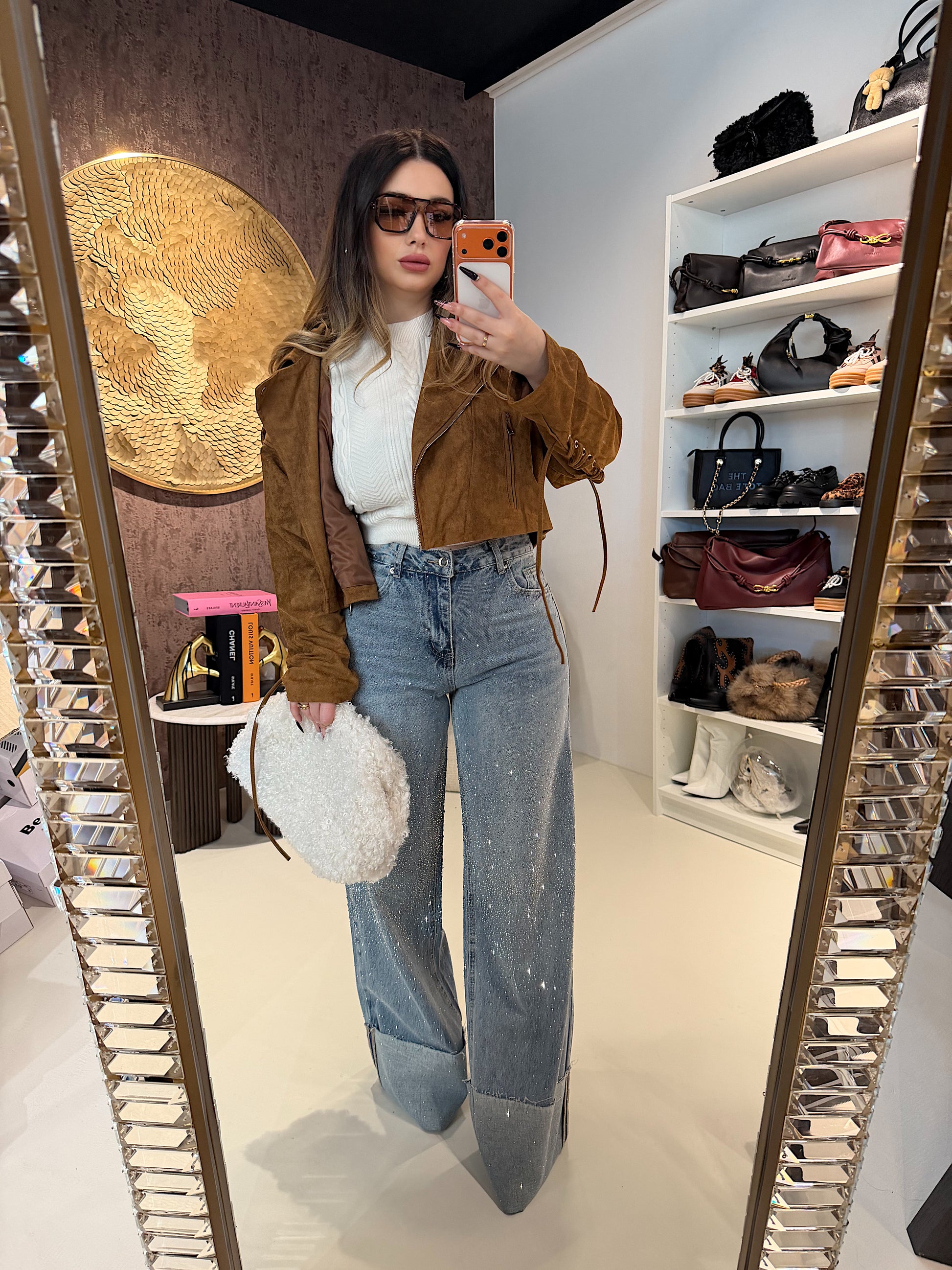 Jeans con risvolto e strass - R.a. Boutique