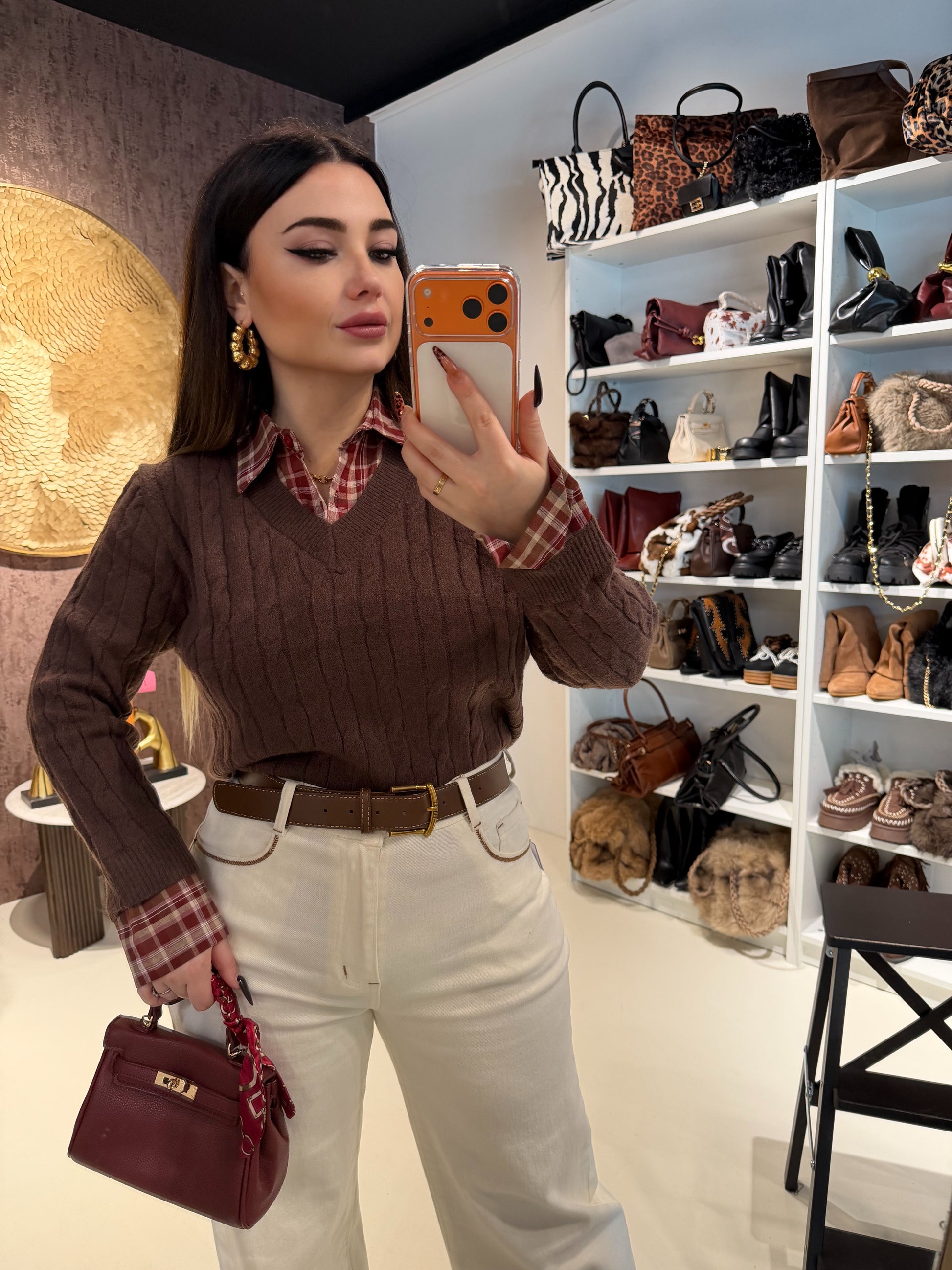 Maglioncino con camicia integrata a quadri - R.a. Boutique