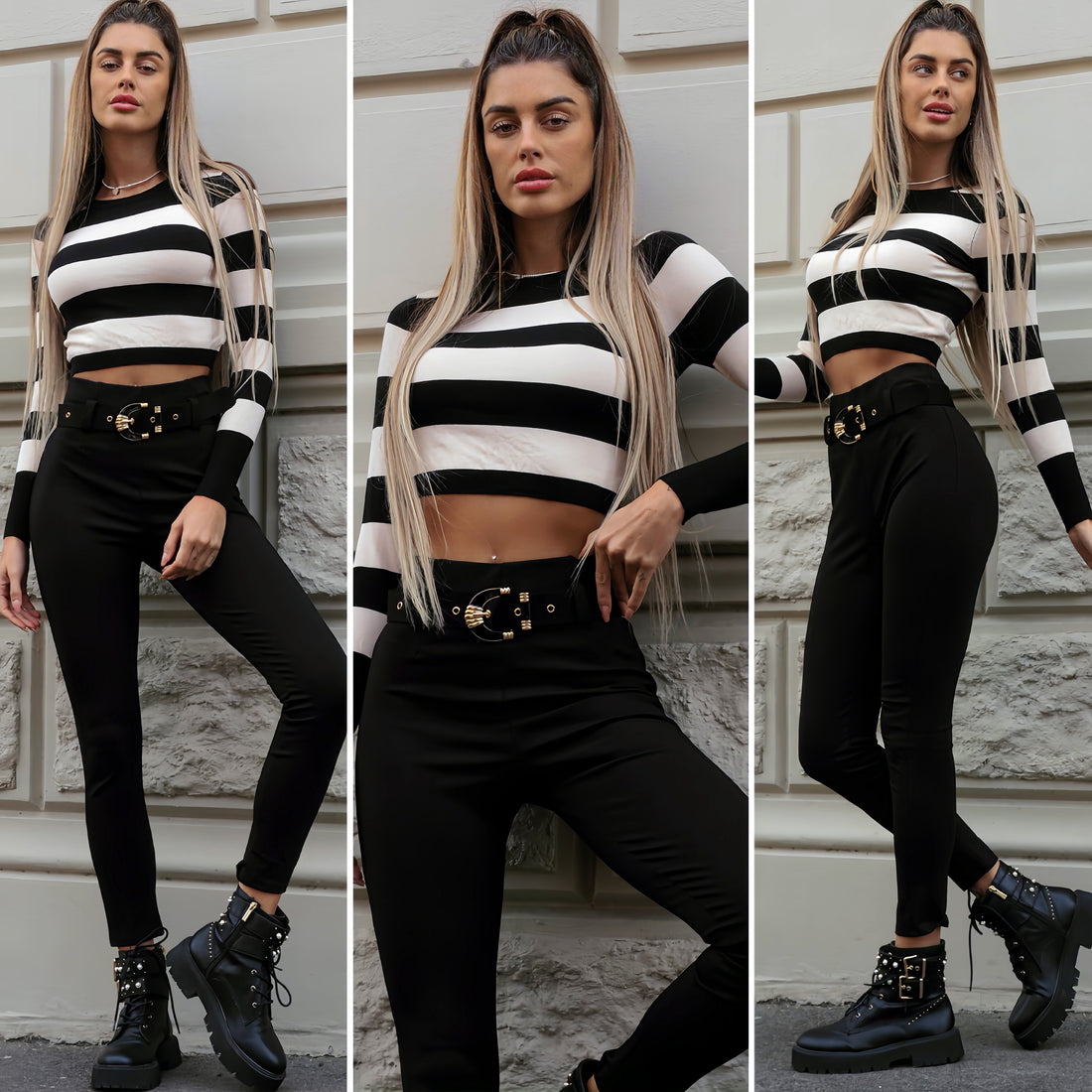 Pantalone nero con cintura oro - R.a. Boutique 