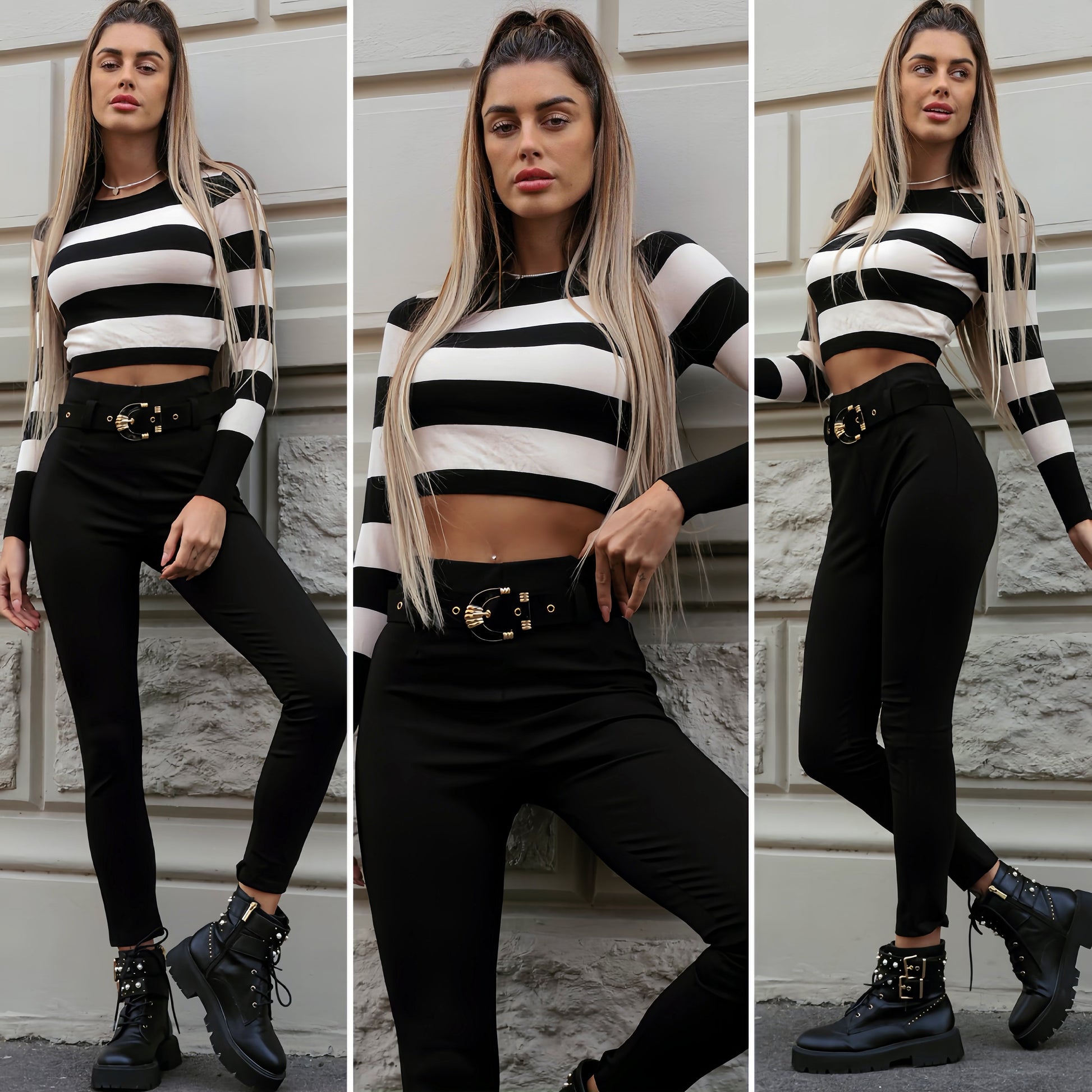 Pantalone nero con cintura oro - R.a. Boutique 