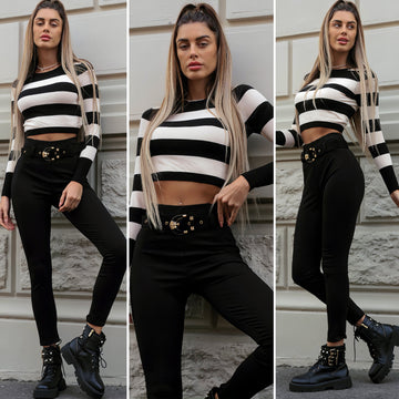 Pantalone nero con cintura oro - R.a. Boutique 