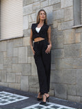 Completo smanicato e pantalone gessato nero - R.a. Boutique 