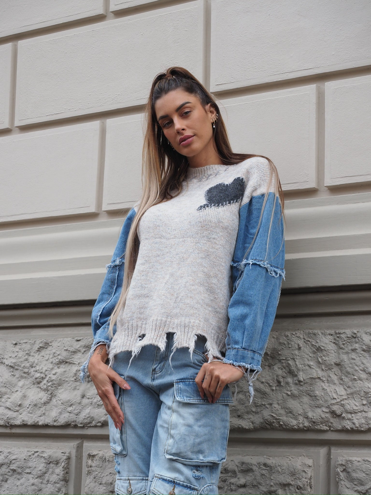 Maglione over con dettaglio in jeans - R.a. Boutique 