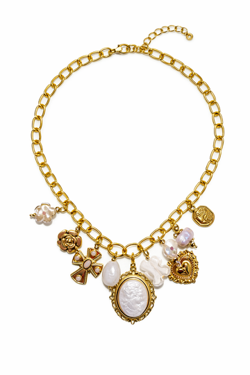 Collana Cammeo Bianco con charms vintage - R.a. Boutique