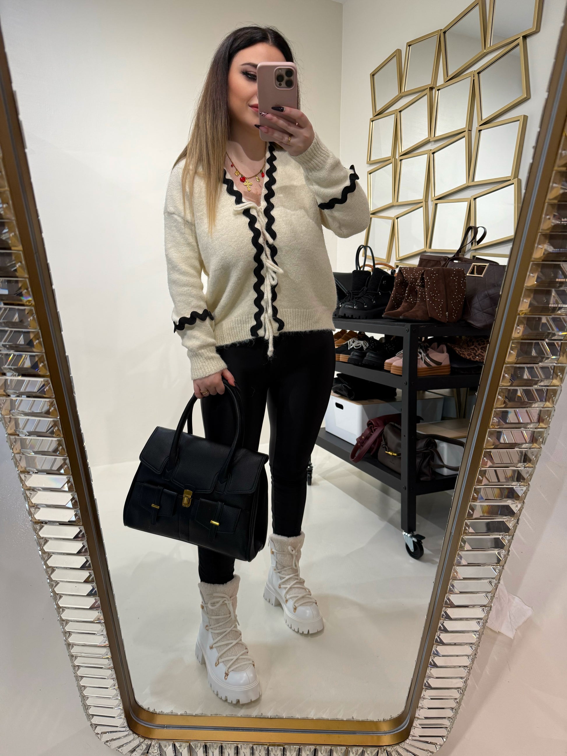 Cardigan con ricamo e lacci - R.a. Boutique