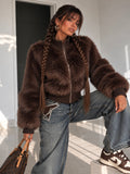 Giacca Eco Pelliccia con Zip Marrone - R.a. Boutique