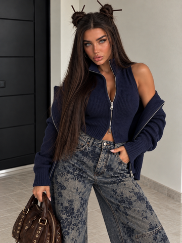 Set Twin Zip in Maglia con Gilet e Giacca - Blu