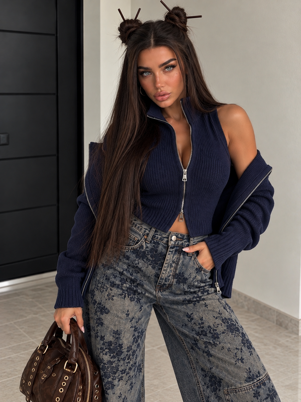 Set Twin Zip in Maglia con Gilet e Giacca - Blu