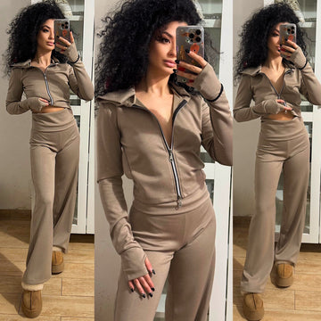 Tuta giacca e pantalone caramello freddo - R.a. Boutique