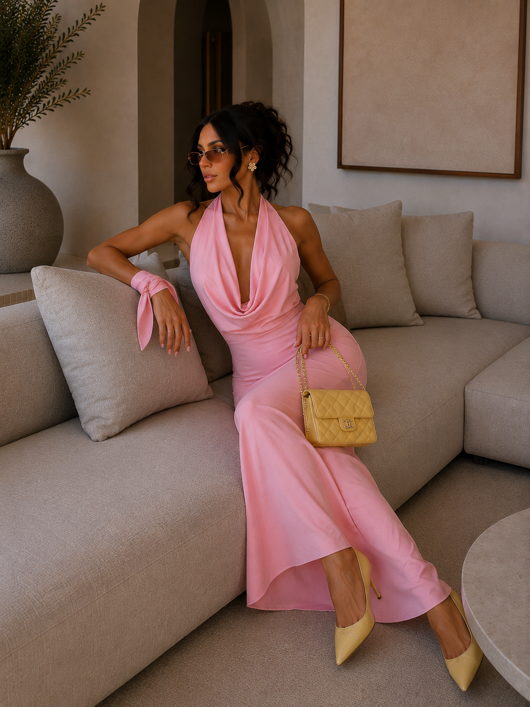 Abito rosa con laccio e scollo - R.a. Boutique
