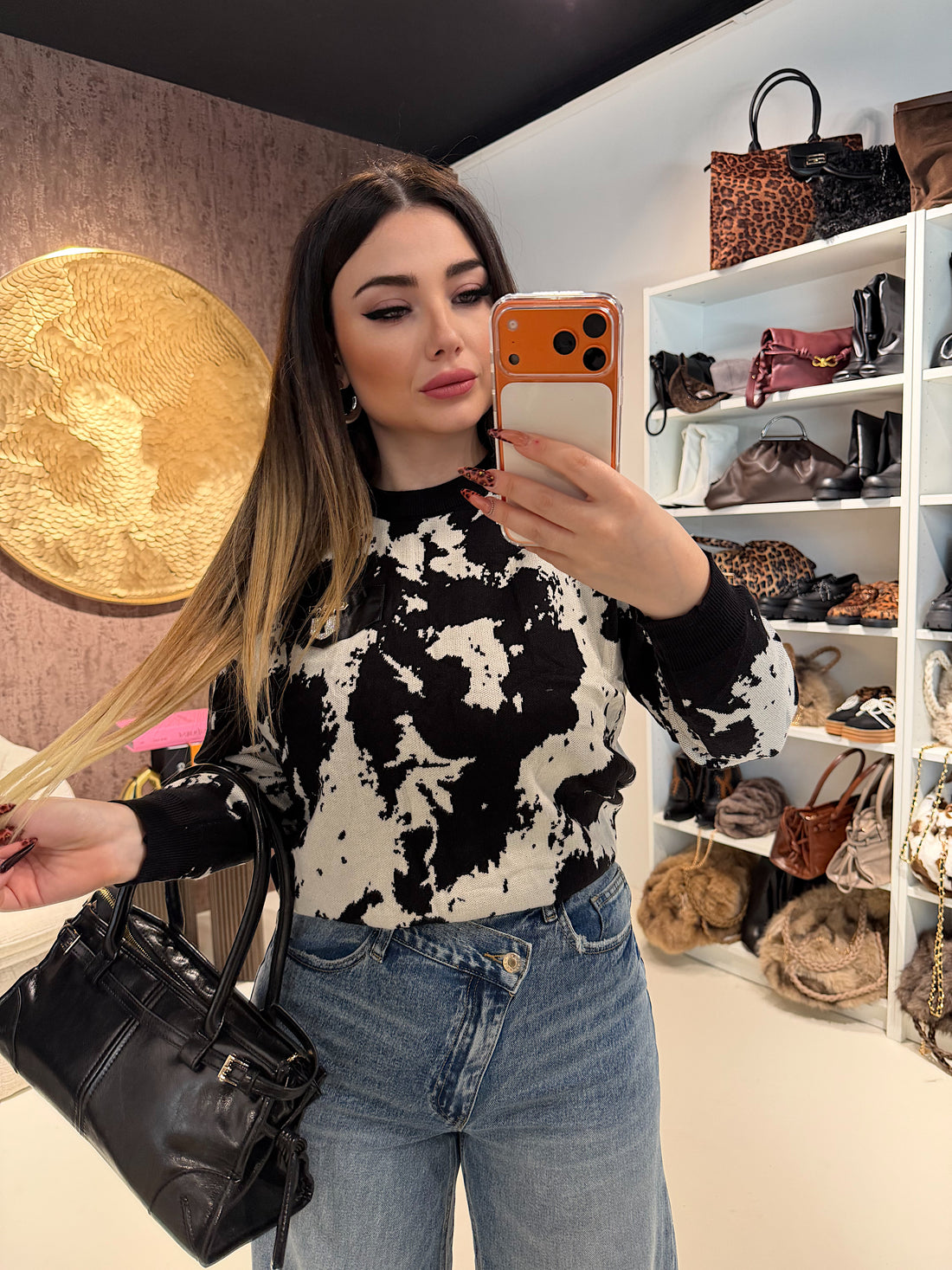 Felpa Cow print con lucchetto - R.a. Boutique