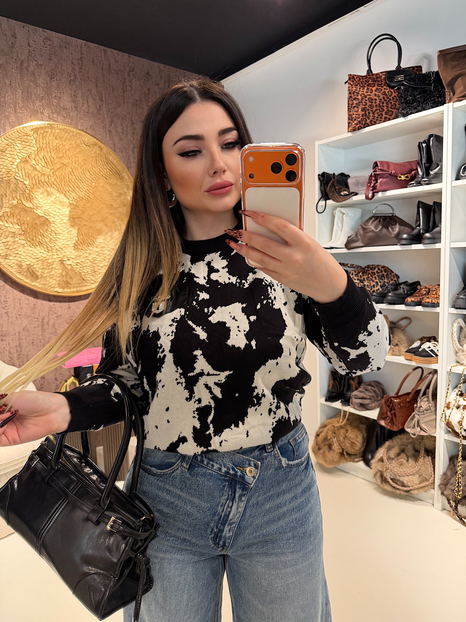 Felpa Cow print con lucchetto - R.a. Boutique