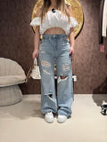 Jeans Wide Leg Strappi e Borchie - R.a. Boutique