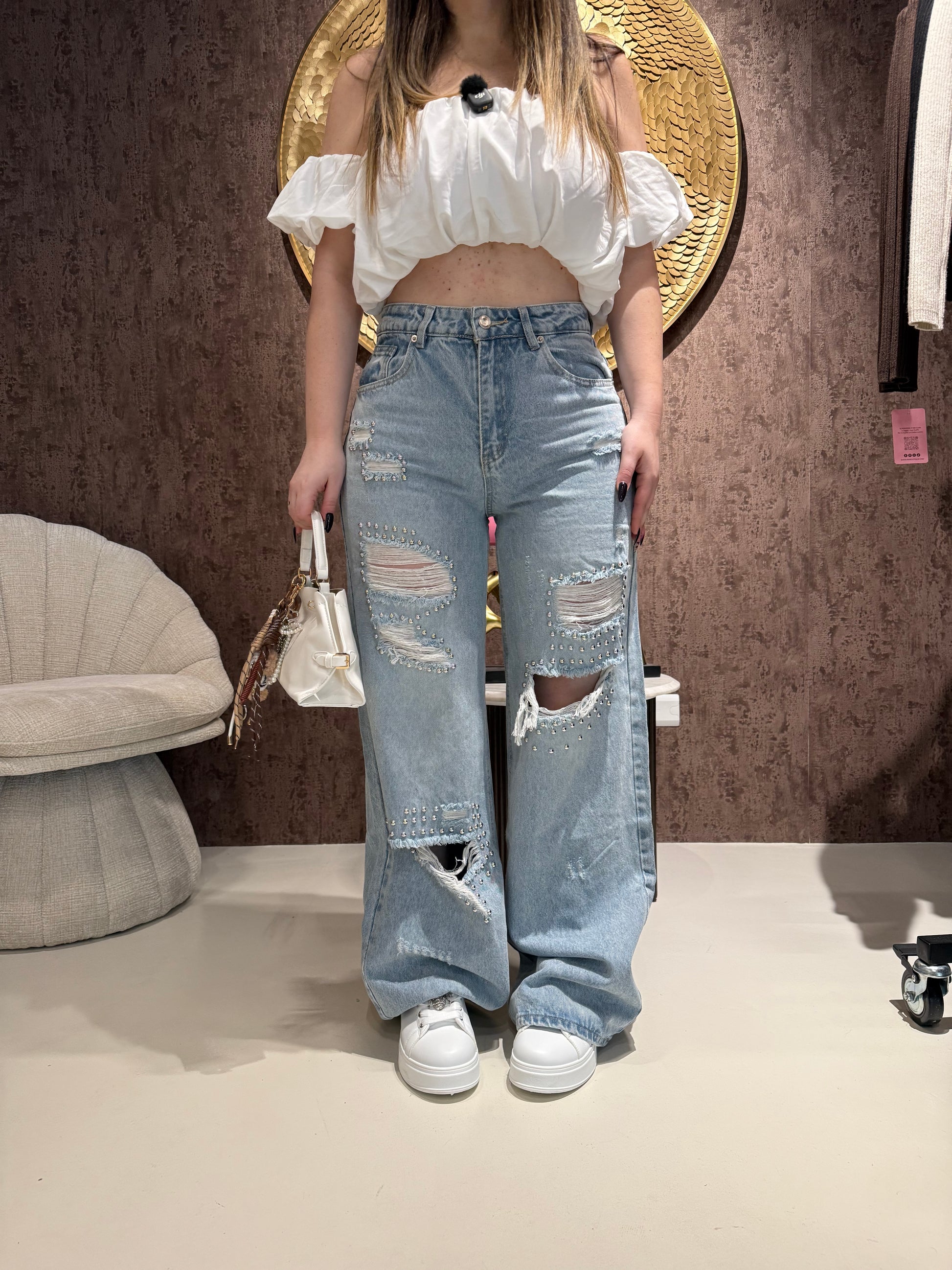 Jeans Wide Leg Strappi e Borchie - R.a. Boutique