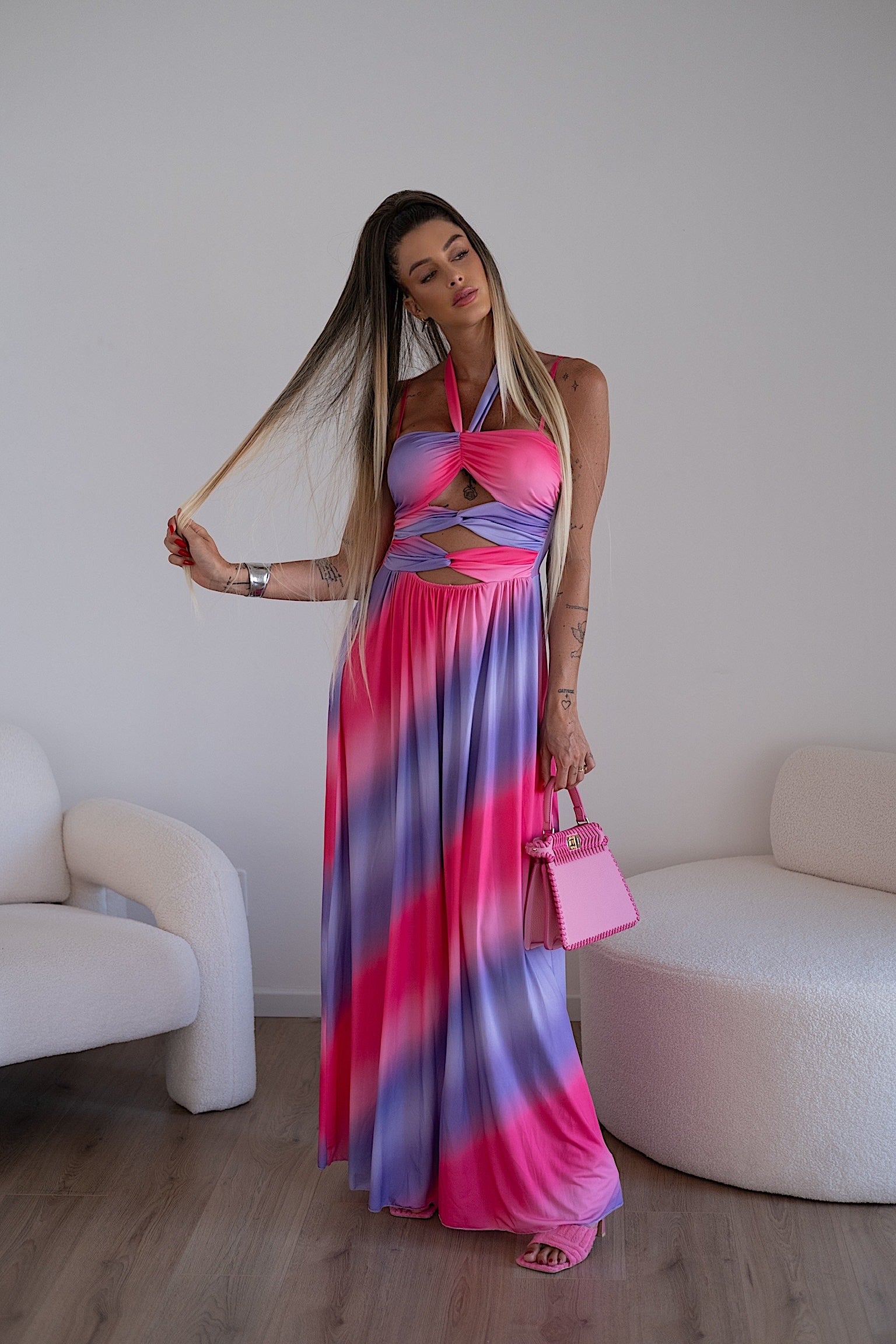 Abito lungo Fuxia lilla con incrocio - R.a. Boutique 