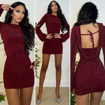 Abito bordeaux glitter schiena aperta - R.a. Boutique 